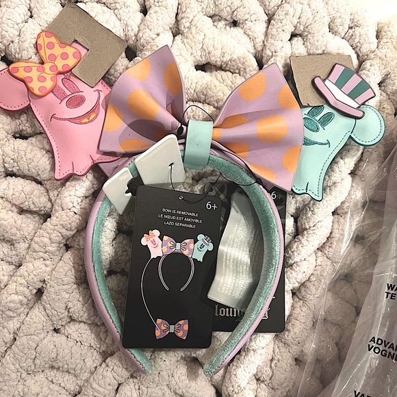 Ears+Crossbody⭐️Loungefly Ghost Minnie Mickey Double Sided Pastel Crossbody+Ears - Picture 8 of 13